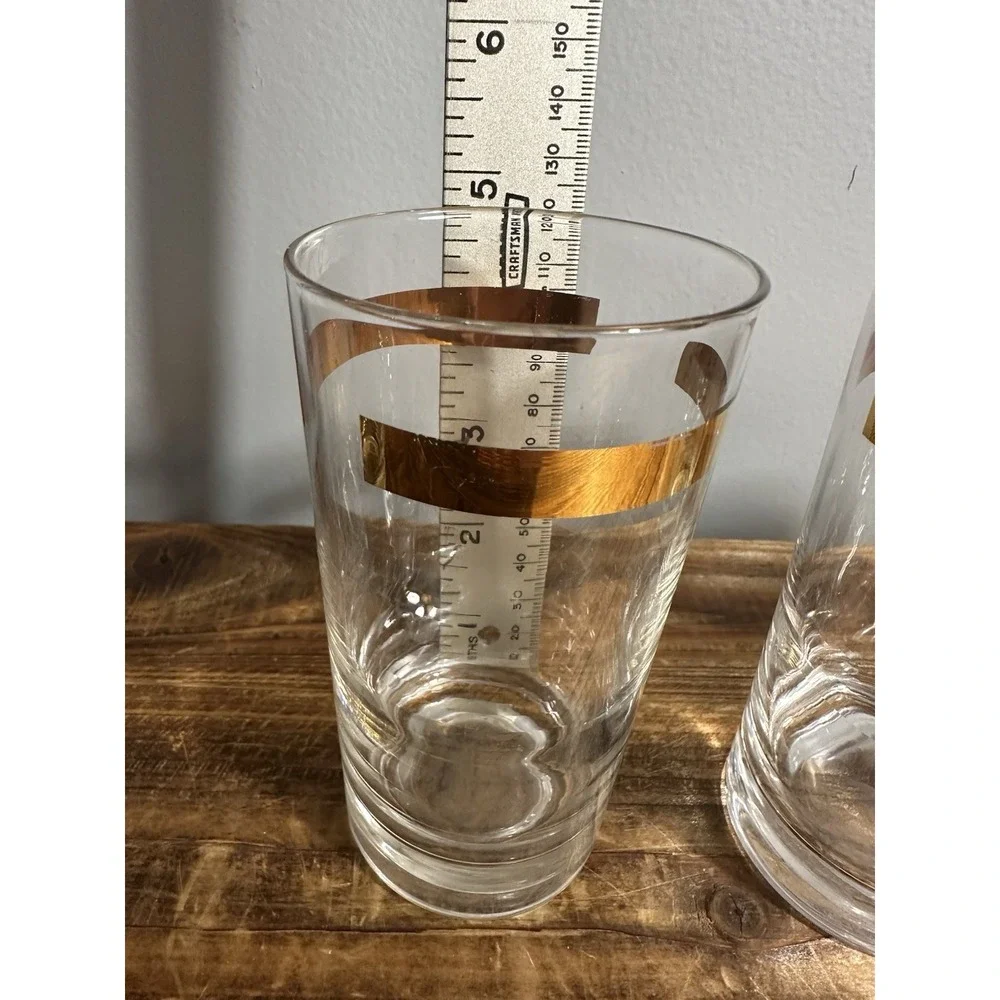 Vintage MCM Tumbler Water Juice Glass with Gold Band Set 2- 3.5